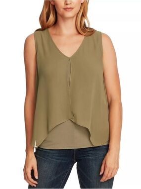 Vince Camuto Olive Layered V-Neck Sleeveless Tank